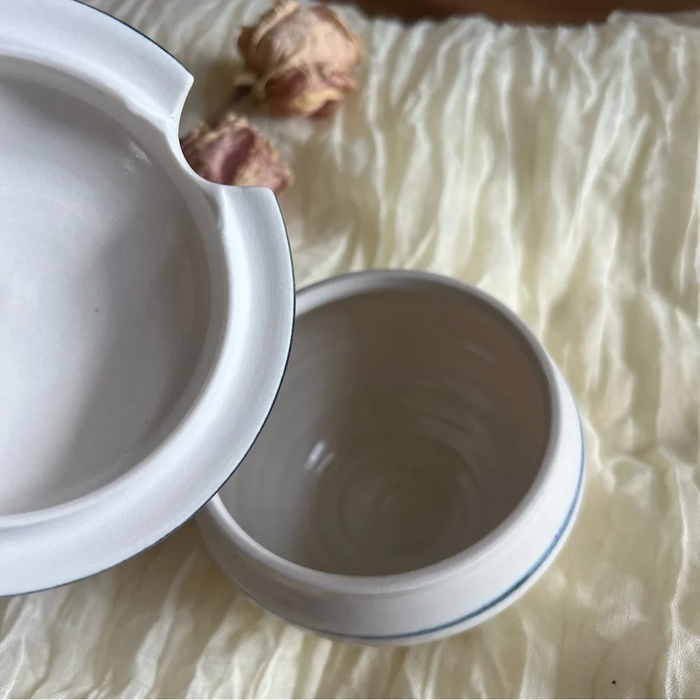 Vintage Hand Turned Creamer & Sugar Bowl Pottery Set